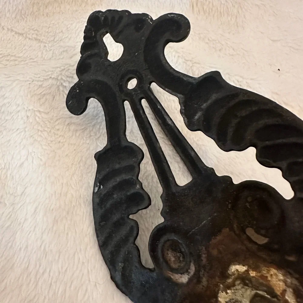 Vintage Lyre Wall Hook Black Cast Iron Victorian Scroll Decor Primitive Rustic